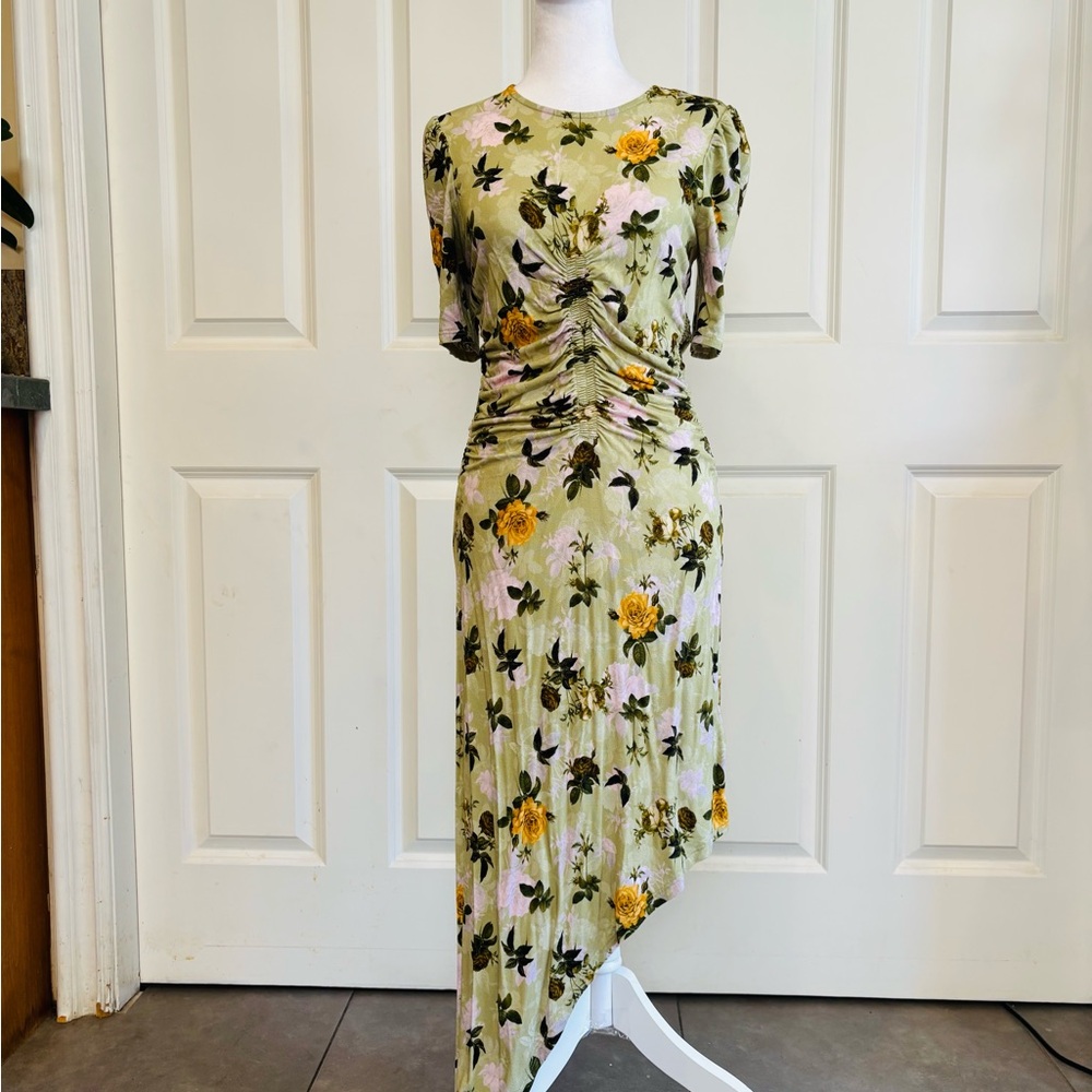 Ruched Asymmetrical Dress in lime green and olive green